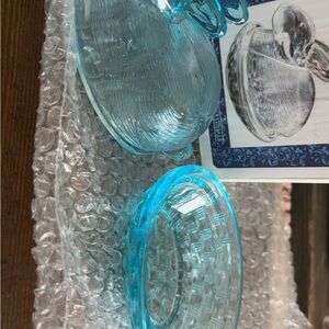 Aqua Glass Covered Dish Set - Clear Aqua Blue